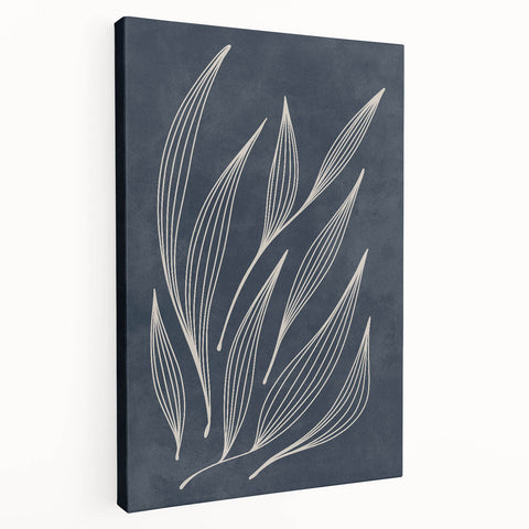 Mid Century Modern Art - Minimalist Abstract Leaf Design in Navy Blue