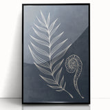 Mid Century Modern Art - Retro Minimalist Botanical Design in Navy Blue