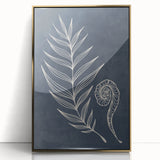 Mid Century Modern Art - Retro Minimalist Botanical Design in Navy Blue