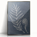 Mid Century Modern Art - Retro Minimalist Botanical Design in Navy Blue