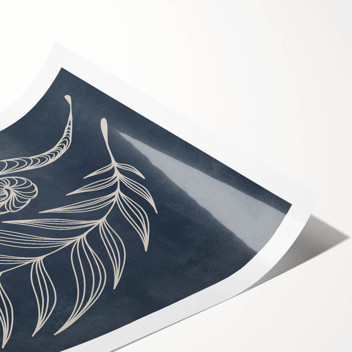 Mid Century Modern Art - Retro Minimalist Botanical Design in Navy Blue