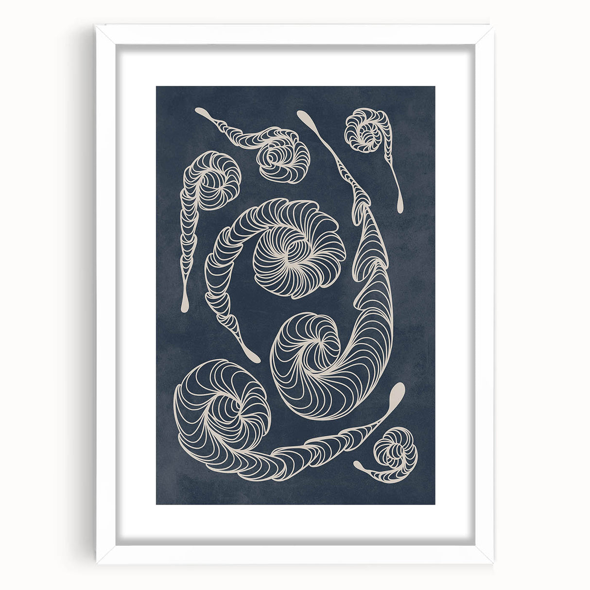 Mid Century Modern Art - Retro Spiral Geometric Design in Navy Blue