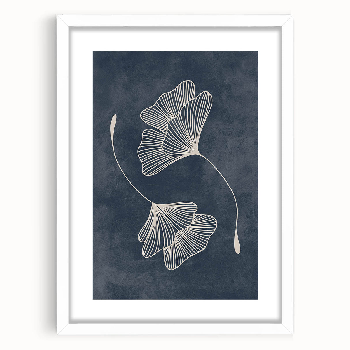 Mid Century Modern Art - Retro Minimalist Ginkgo Leaf Design in Blue