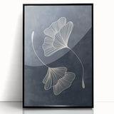 Mid Century Modern Art - Retro Minimalist Ginkgo Leaf Design in Blue
