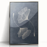 Mid Century Modern Art - Retro Minimalist Ginkgo Leaf Design in Blue
