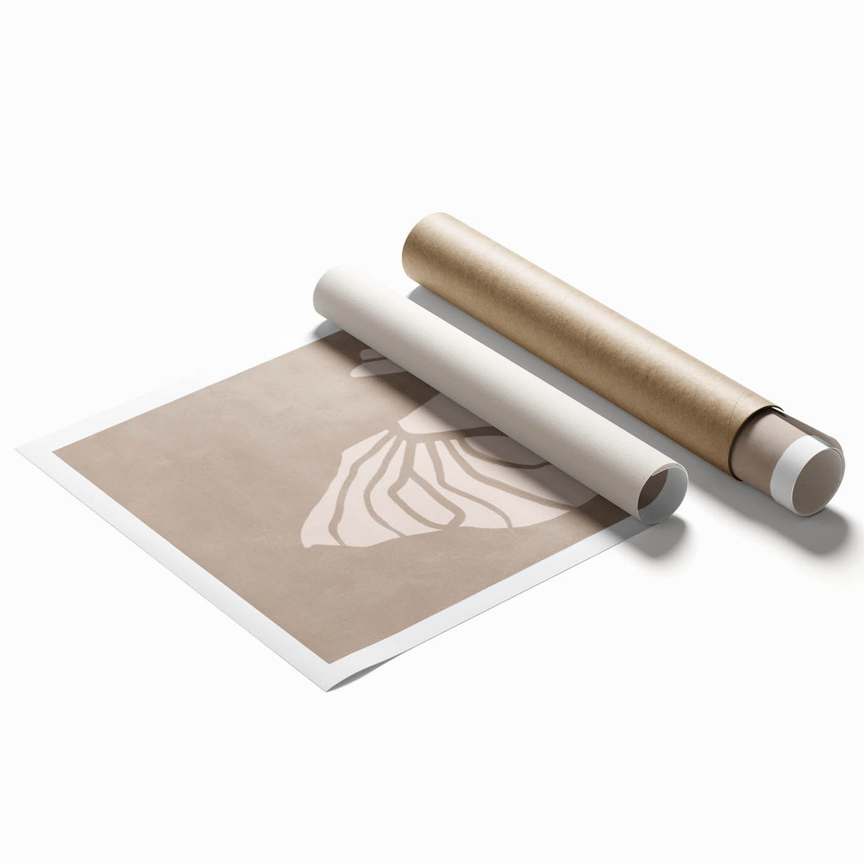 Mid Century Modern Art - Retro Minimalist Shell Design in Beige Tones