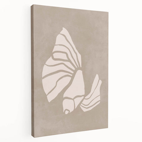 Mid Century Modern Art - Retro Minimalist Shell Design in Beige Tones