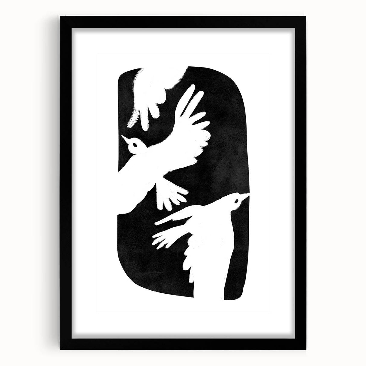 Mid Century Modern Art – Retro Abstract Bird Wall Decor in Black & White