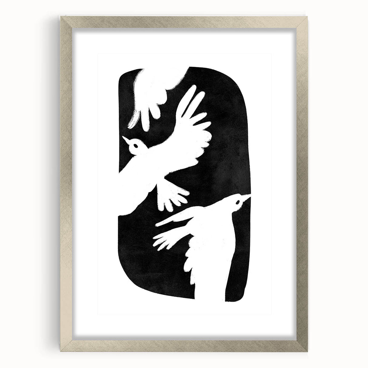 Mid Century Modern Art – Retro Abstract Bird Wall Decor in Black & White