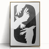 Mid Century Modern Art – Retro Abstract Bird Wall Decor in Black & White