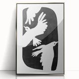 Mid Century Modern Art – Retro Abstract Bird Wall Decor in Black & White