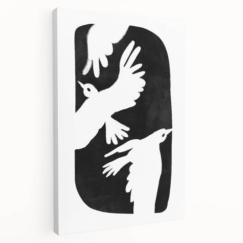 Mid Century Modern Art – Retro Abstract Bird Wall Decor in Black & White