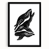 Mid Century Modern Art – Retro Abstract Fish Wall Decor in Black & White