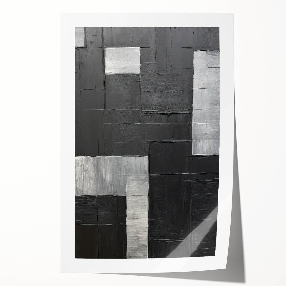 Modern Minimalist Wall Art – Geometric Black and Silver Abstract Design