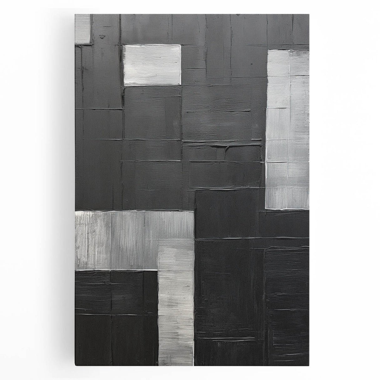 Modern Minimalist Wall Art – Geometric Black and Silver Abstract Design