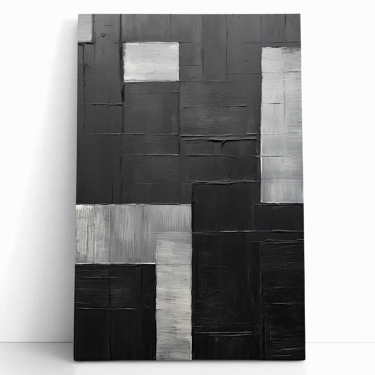 Modern Minimalist Wall Art – Geometric Black and Silver Abstract Design