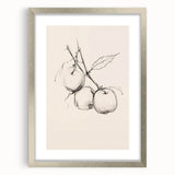 Minimalist Botanical Line Art: Sketch of Apples on Branch in Neutral Tones
