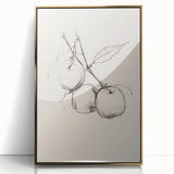 Minimalist Botanical Line Art: Sketch of Apples on Branch in Neutral Tones