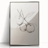 Minimalist Botanical Line Art: Sketch of Apples on Branch in Neutral Tones