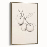 Minimalist Botanical Line Art: Sketch of Apples on Branch in Neutral Tones