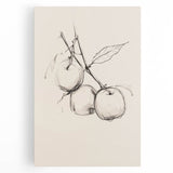 Minimalist Botanical Line Art: Sketch of Apples on Branch in Neutral Tones