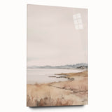 Minimalist Landscape Art: Tranquil Coastal Scene in Neutral Tones