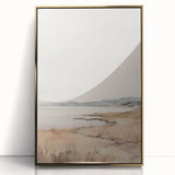 Minimalist Landscape Art: Tranquil Coastal Scene in Neutral Tones