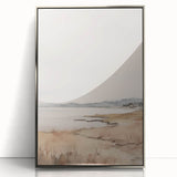 Minimalist Landscape Art: Tranquil Coastal Scene in Neutral Tones