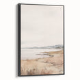 Minimalist Landscape Art: Tranquil Coastal Scene in Neutral Tones