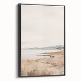 Minimalist Landscape Art: Tranquil Coastal Scene in Neutral Tones