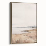 Minimalist Landscape Art: Tranquil Coastal Scene in Neutral Tones