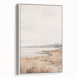 Minimalist Landscape Art: Tranquil Coastal Scene in Neutral Tones