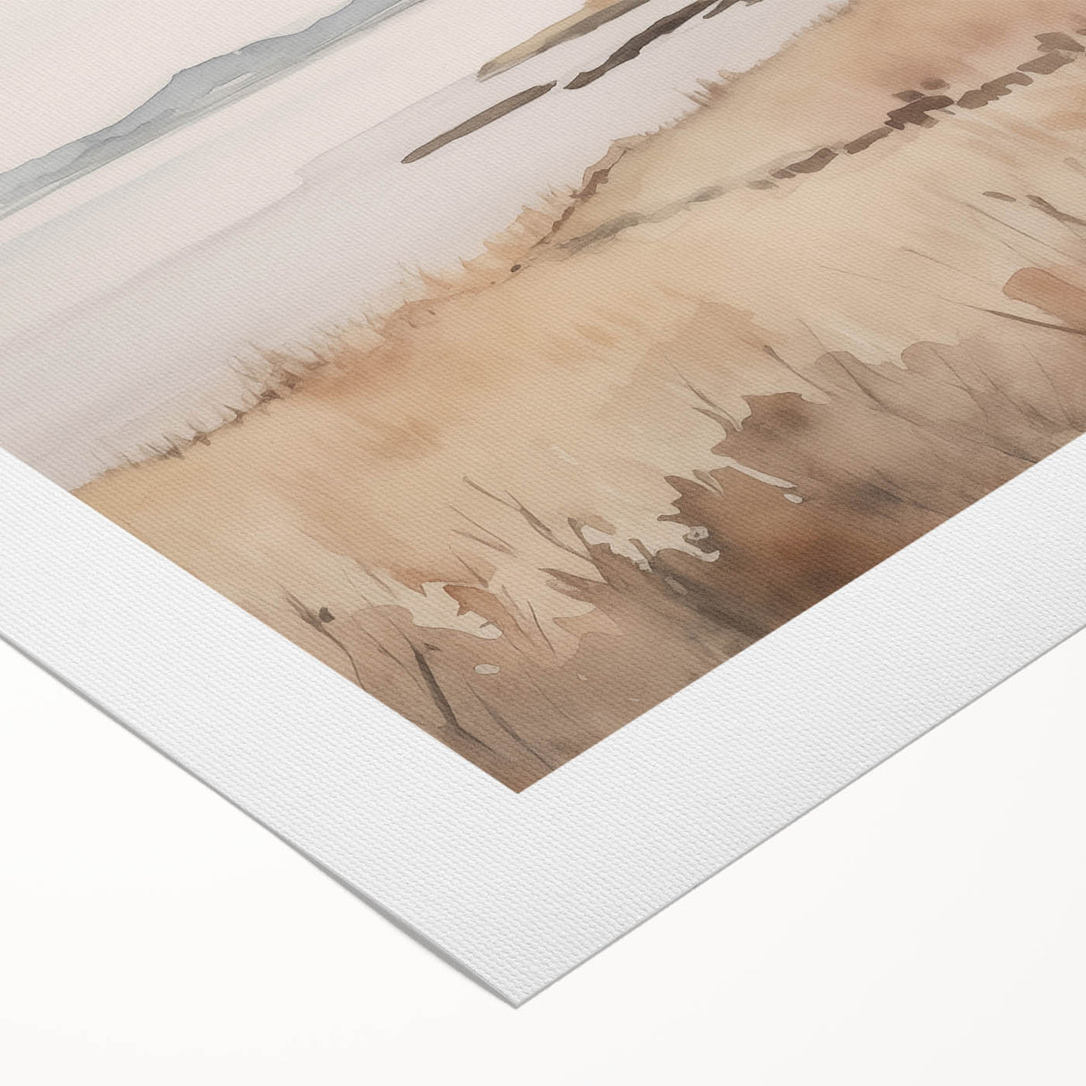 Minimalist Landscape Art: Tranquil Coastal Scene in Neutral Tones