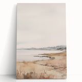 Minimalist Landscape Art: Tranquil Coastal Scene in Neutral Tones