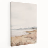 Minimalist Landscape Art: Tranquil Coastal Scene in Neutral Tones