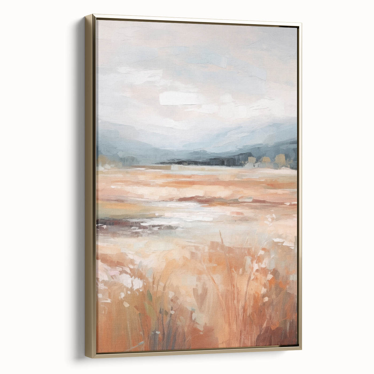 Minimalist Landscape Art: Warm Autumn Fields in Soft Abstract Tones