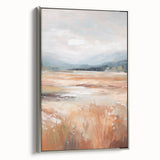 Minimalist Landscape Art: Warm Autumn Fields in Soft Abstract Tones