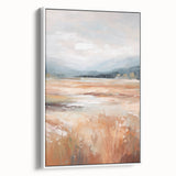 Minimalist Landscape Art: Warm Autumn Fields in Soft Abstract Tones