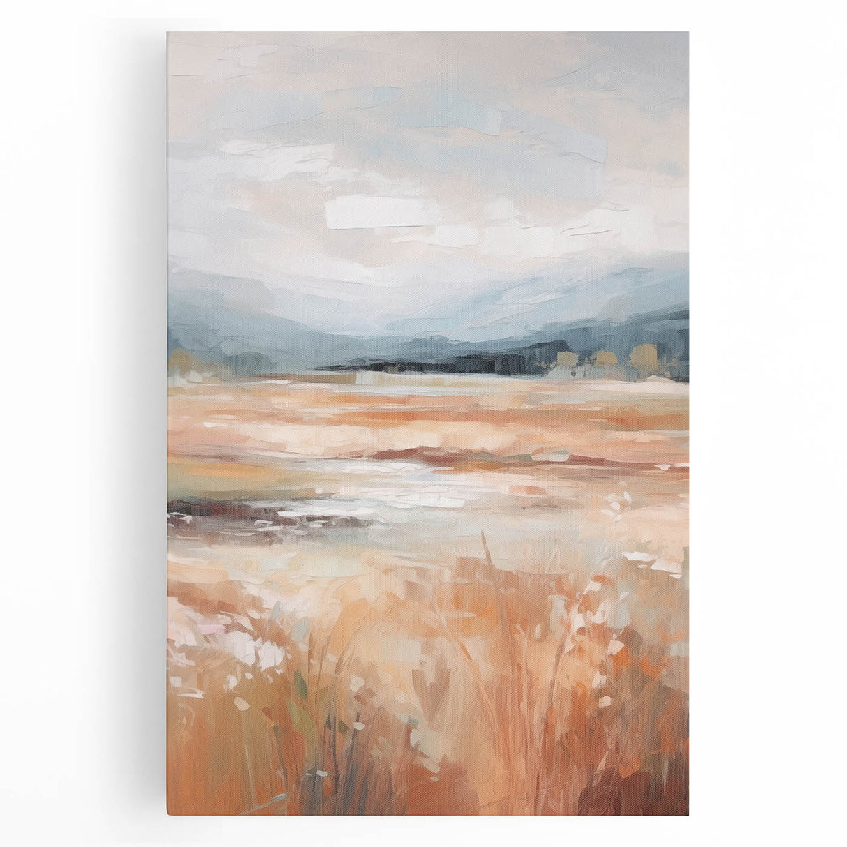 Minimalist Landscape Art: Warm Autumn Fields in Soft Abstract Tones