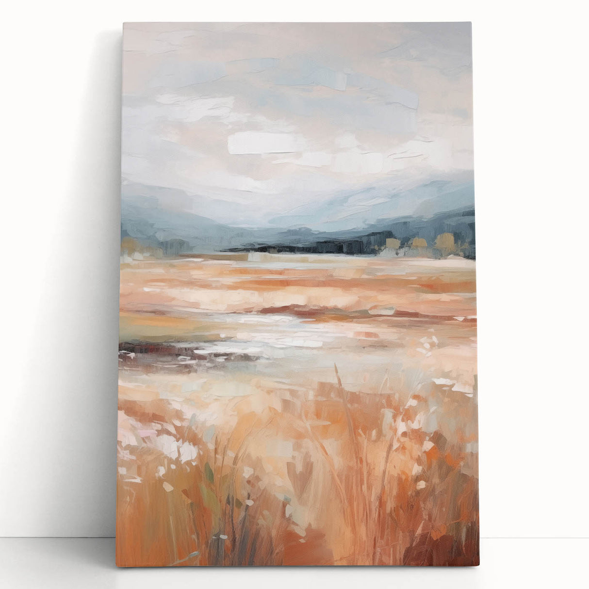 Minimalist Landscape Art: Warm Autumn Fields in Soft Abstract Tones