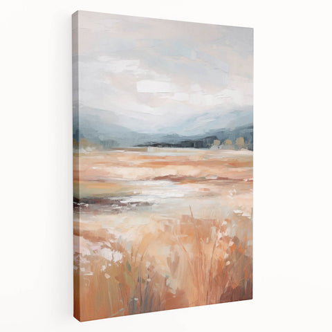 Minimalist Landscape Art: Warm Autumn Fields in Soft Abstract Tones