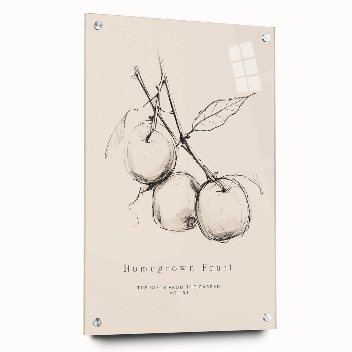 Minimalist Botanical Art: "Homegrown Fruit" Apple Branch Sketch in Neutral Tones