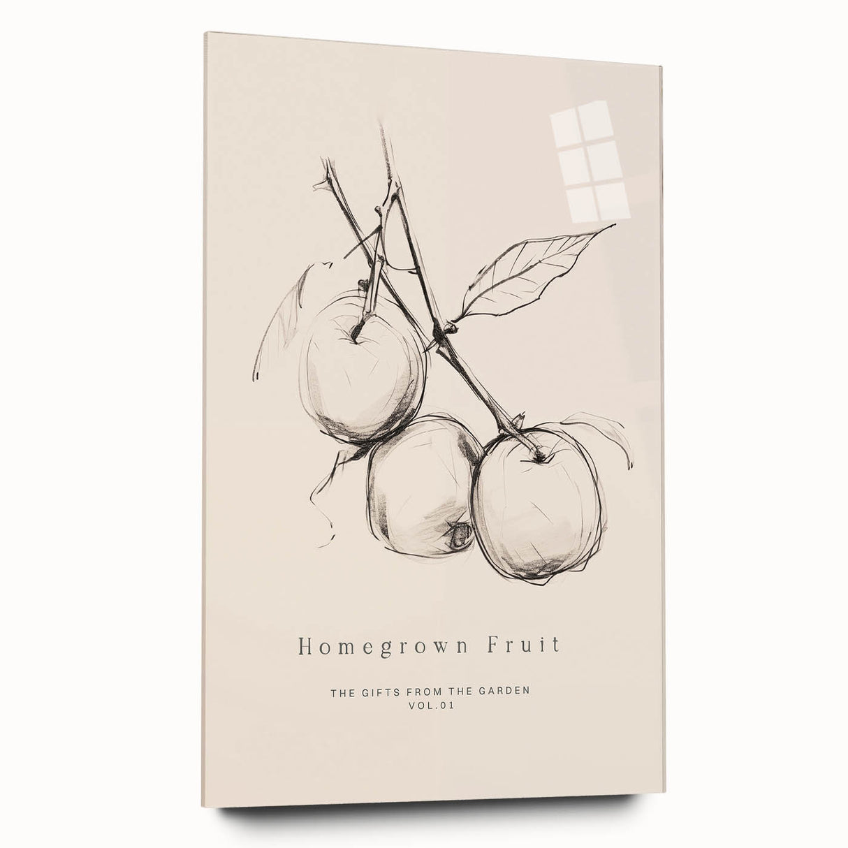 Minimalist Botanical Art: "Homegrown Fruit" Apple Branch Sketch in Neutral Tones