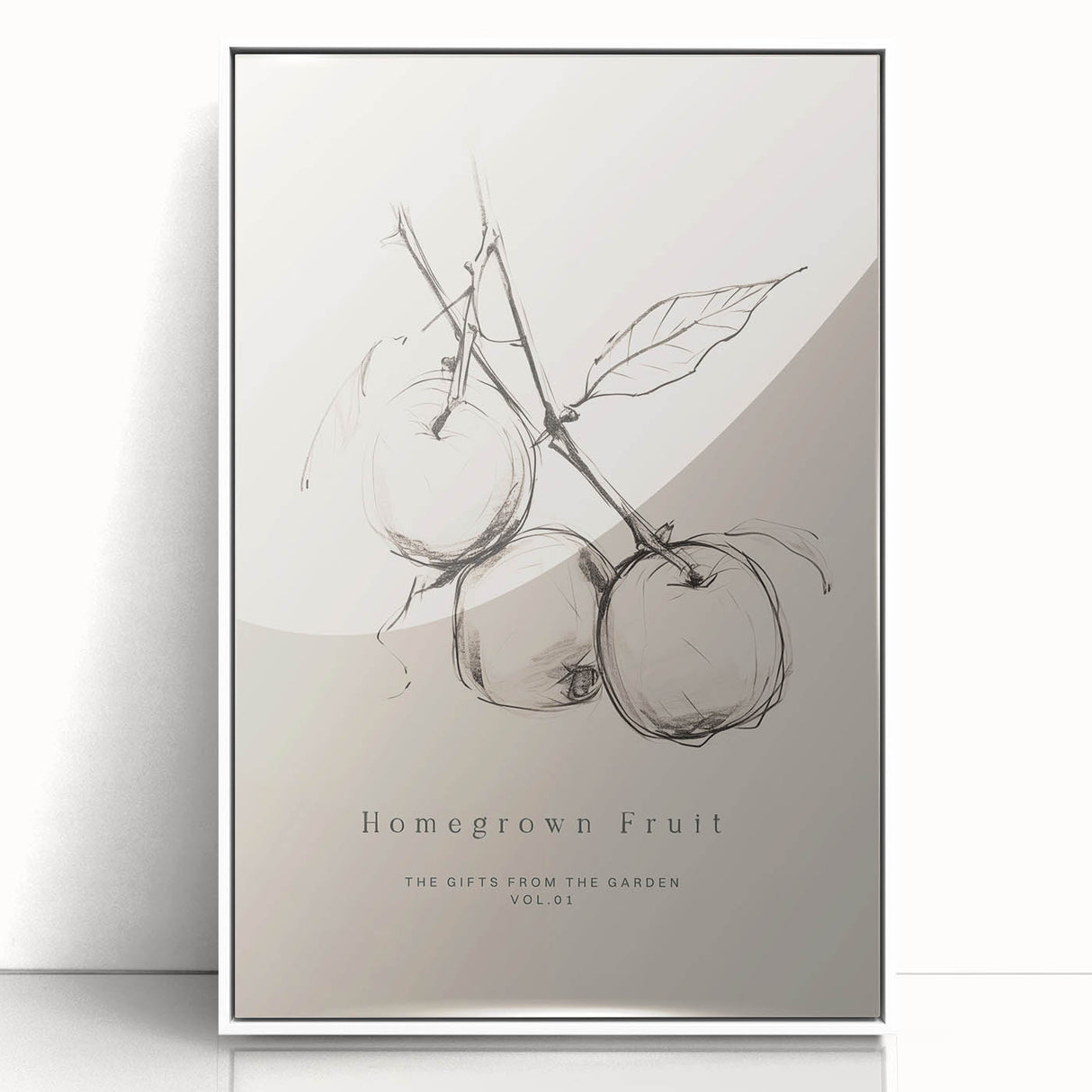 Minimalist Botanical Art: "Homegrown Fruit" Apple Branch Sketch in Neutral Tones