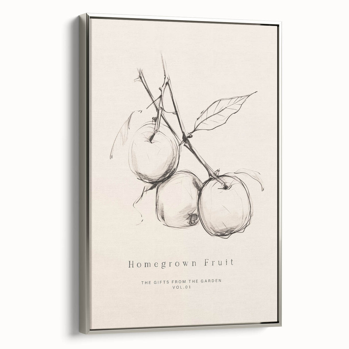 Minimalist Botanical Art: "Homegrown Fruit" Apple Branch Sketch in Neutral Tones
