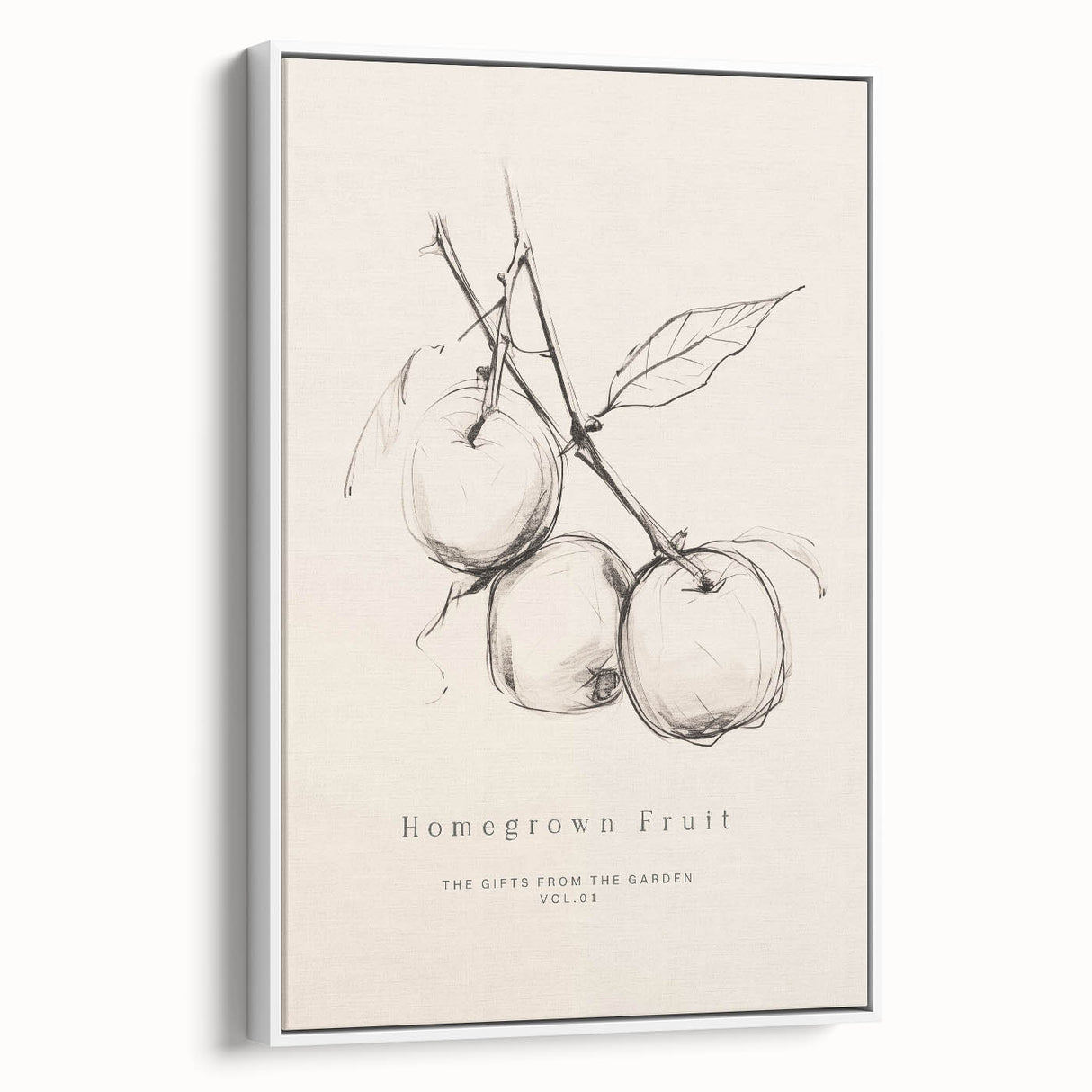 Minimalist Botanical Art: "Homegrown Fruit" Apple Branch Sketch in Neutral Tones