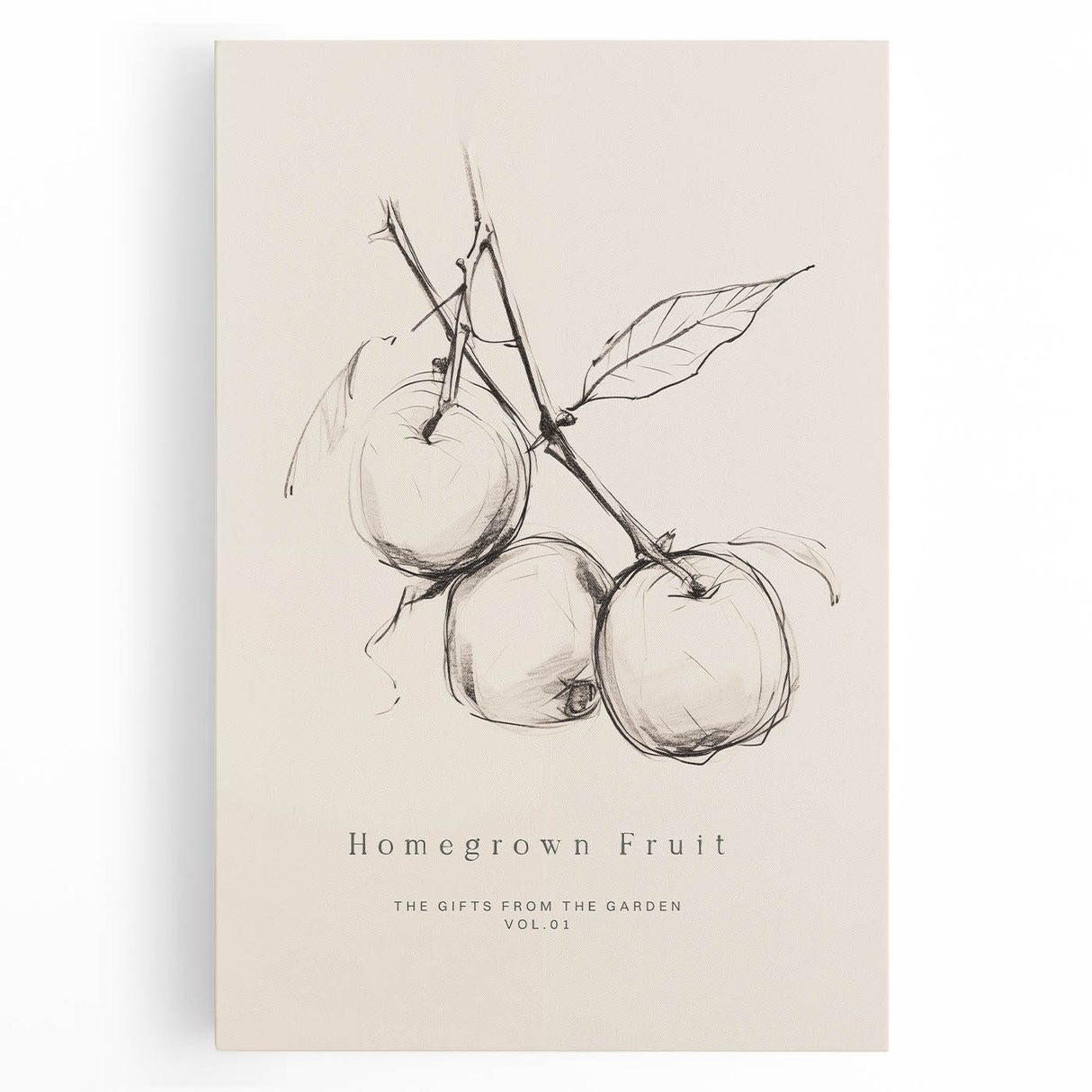 Minimalist Botanical Art: "Homegrown Fruit" Apple Branch Sketch in Neutral Tones