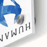 Minimalist Wall Art - Blue Silhouette with "Harmony" Text for Modern Decor