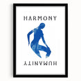 Minimalist Wall Art - Blue Silhouette with "Harmony" Text for Modern Decor
