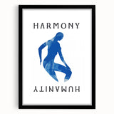 Minimalist Wall Art - Blue Silhouette with "Harmony" Text for Modern Decor